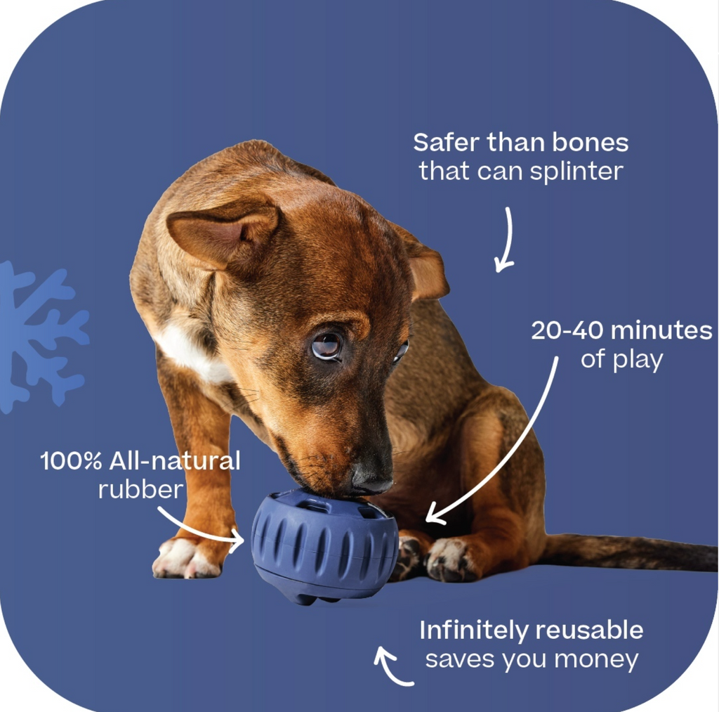 Durable Woof Pupsicle dog treat toy made from non-toxic, BPA-free natural rubber. Perfect for frozen and soft treats like peanut butter, yogurt, and bone broth. Mess-free, dishwasher-safe, and designed for long-lasting enrichment. Ideal slow feeder and interactive toy for dogs.