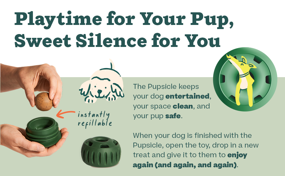 Durable Woof Pupsicle dog treat toy made from non-toxic, BPA-free natural rubber. Perfect for frozen and soft treats like peanut butter, yogurt, and bone broth. Mess-free, dishwasher-safe, and designed for long-lasting enrichment. Ideal slow feeder and interactive toy for dogs.