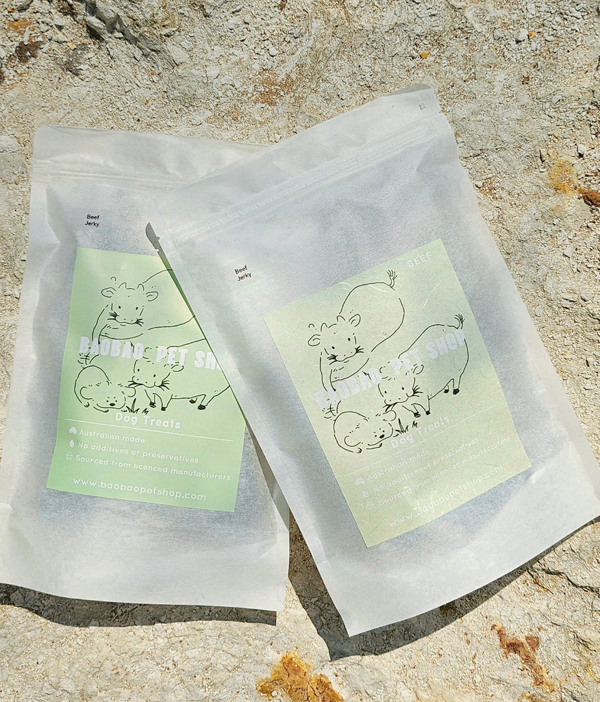 Premium Australian beef jerky dog treats – 100% natural, high in protein, easy to chew, and rich in essential nutrients.